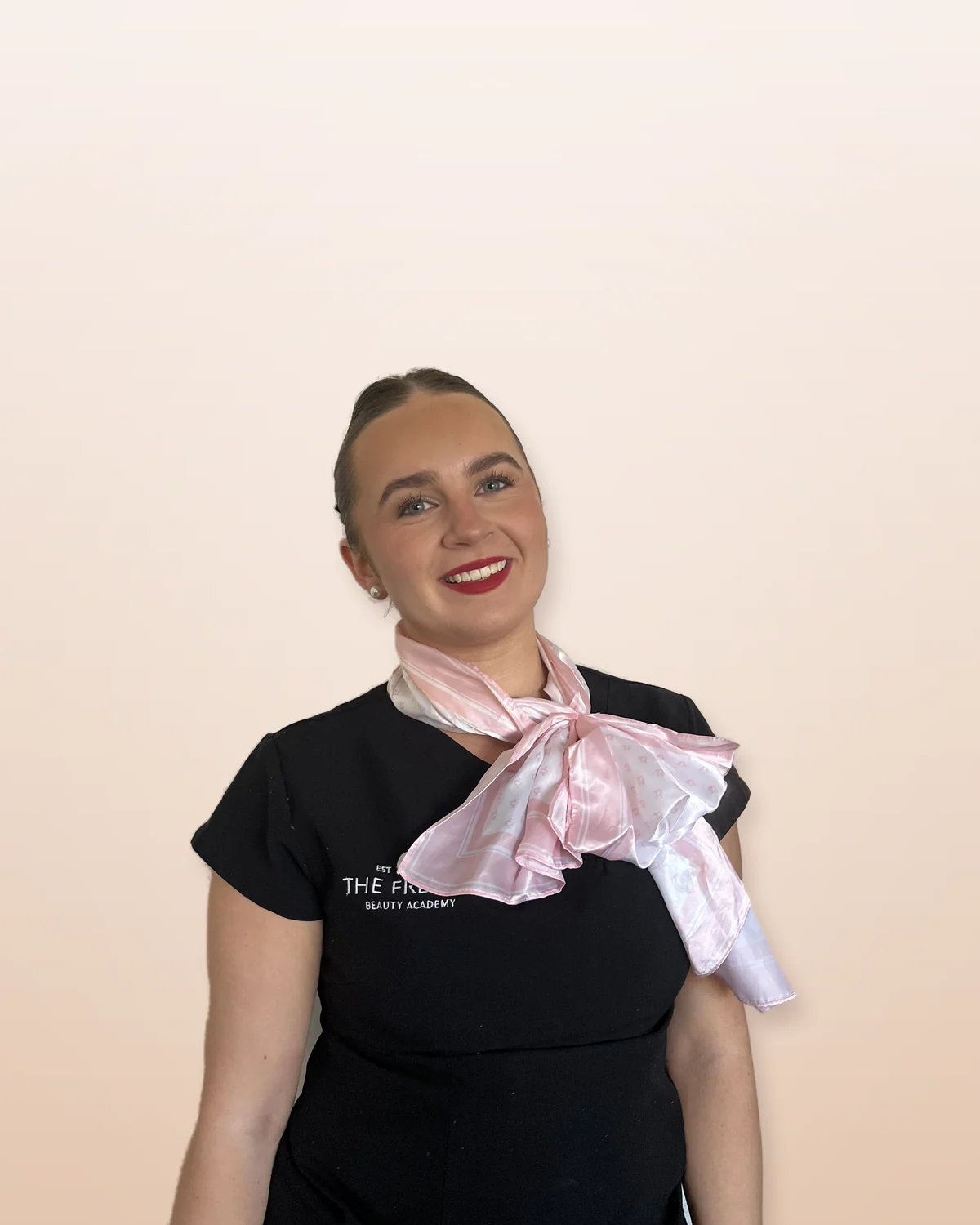 Emma Maden, makeup and bridal artist and aspiring skin therapist, in her French Beauty Academy uniform